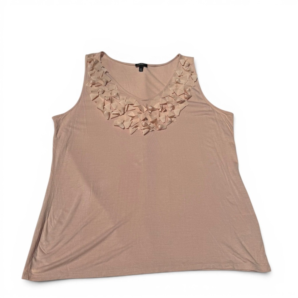 Talbots XL Blush Pink Floral Applique Sleeveless Knit Top Classic Quiet Luxury - Picture 2 of 8
